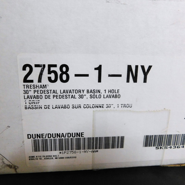 NEW Kohler Tresham 2758-1-NY 30" Pedestal Sink Basin - 1-Hole Dune