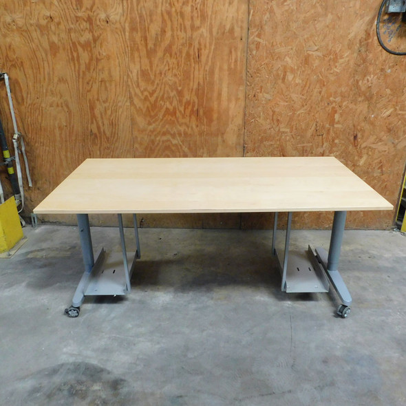 IKEA GALANT 63" x 32" Sit/Stand Desk Mobile Manual Height Adjustable w/ 2 PC Tower Shelves