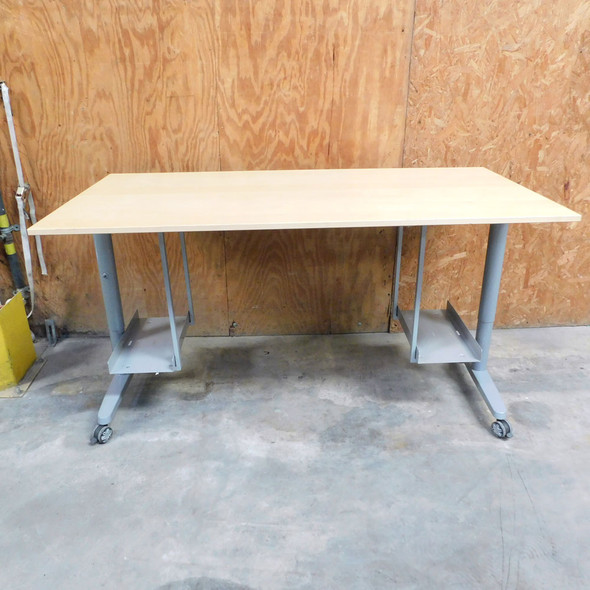 IKEA GALANT 63" x 32" Sit/Stand Desk Mobile Manual Height Adjustable w/ 2 PC Tower Shelves