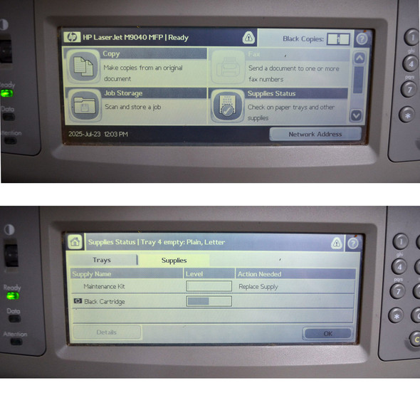 HP LaserJet M9040 MFP Series Multifunction Printer Page Count 19894 with C8531A