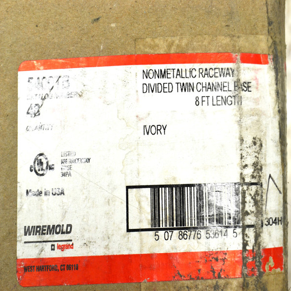 (2) NEW Wiremold 5400TB Ivory Non-Metallic Divided Twin Channel Raceway 8' Base