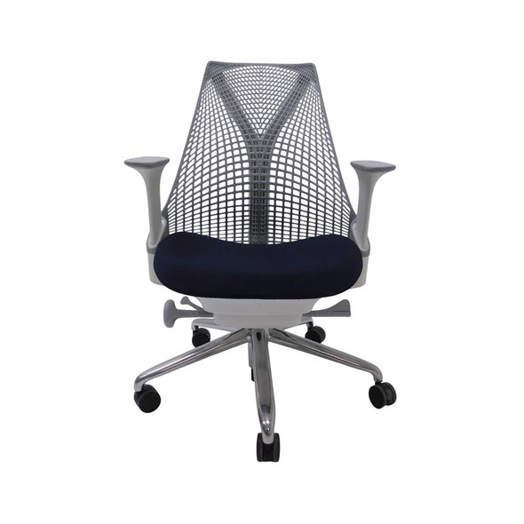 Herman Miller Sayl Office Chair Studio White with Dark Blue Upholstery