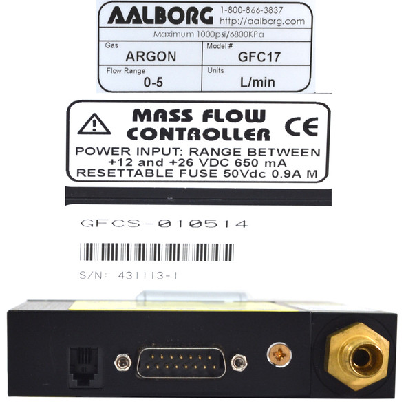 AALBORG GFC17 Thermal MFC Mass Flow Controller 0-5 L/min Argon