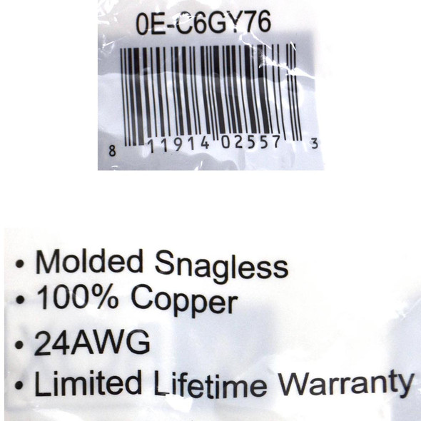 WBOX 0E-C6GY76 7FT CAT6 Ethernet Patch Cable Cord White 6PK