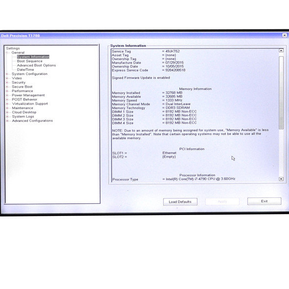 Dell Precision T1700 SFF Desktop i7-4790 3.60GHz 250GB 1TB 32GB Win10 Not Activ