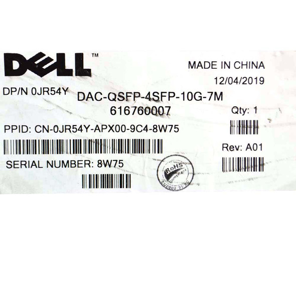Dell 0JR54Y DAC-QSFP-4SFP-10G-7M Breakout Cable