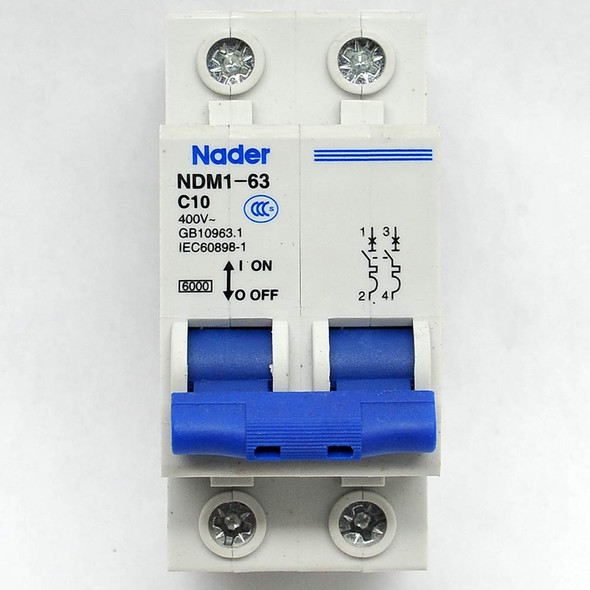 Nader NDM1-63 C10 2-pole 10A 400VAC 80VDC DIN Rail MCB Miniature Circuit Breaker