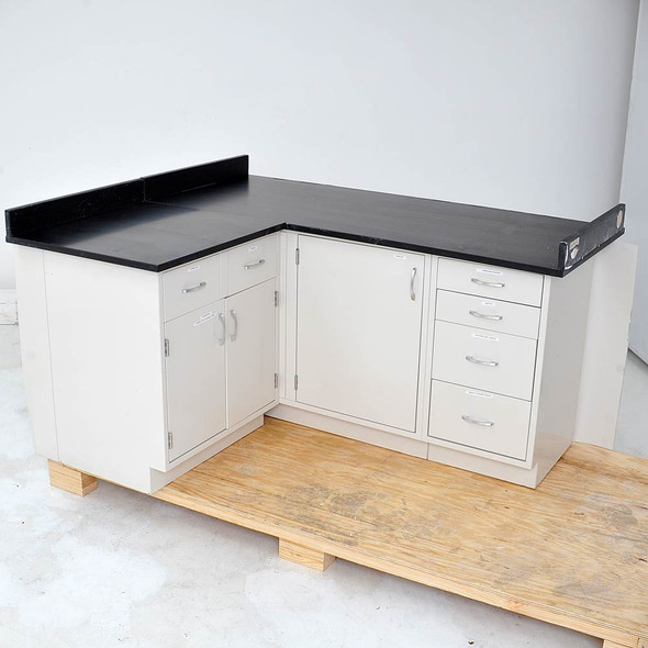 74"x60" Corner Laboratory Casework Cabinets with 1" Resin Tops 3 Doors 6 Drawers
