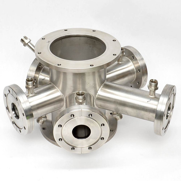 8-way Stainless Vacuum Cross 2x 7.5" 6x DN63CF with Individual Cooling Jackets