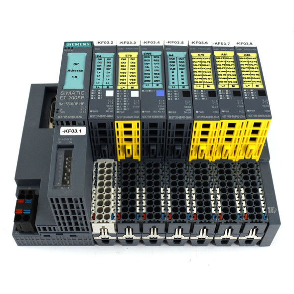 Siemens Simatic ET 200SP 6ES7 PLC Assembly w/ Input, Output, and Server Modules