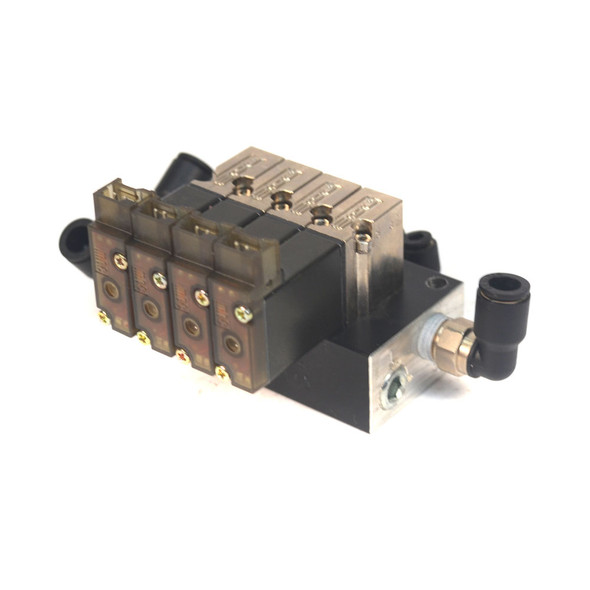 Mac 34B-L00-GDFA-1KV 2-Way Solenoid Valve (4) w/ Circuit Bar & Elbow Conn