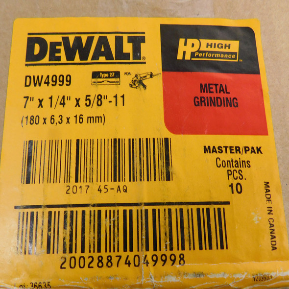(56 Cases) DeWalt DW4999 Metal Grinding Wheel Type 27 High Performance 7"