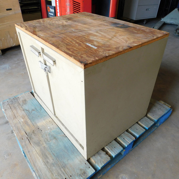 Wood Top Steel Shop Cabinet 2-Door w/ Shelf 31" W x 24" D x 26.5" H