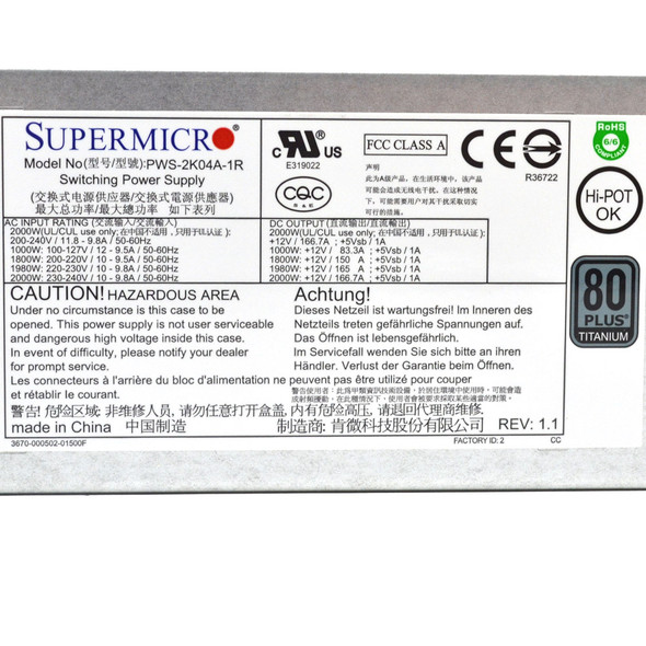 Supermicro PWS-2K04A-1R Switching Power Supply