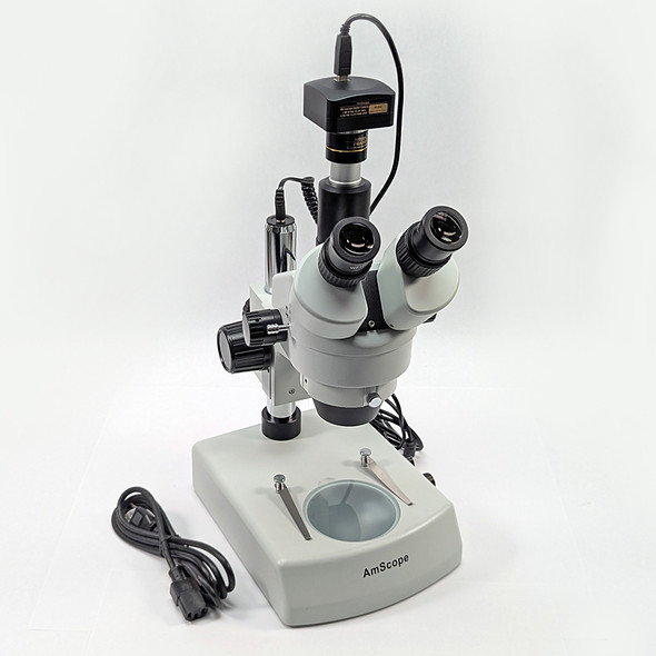 AmScope SM-2T Trinocular Stereo Zoom Microscope 5.1MP Camera/Lights/Pillar Stand
