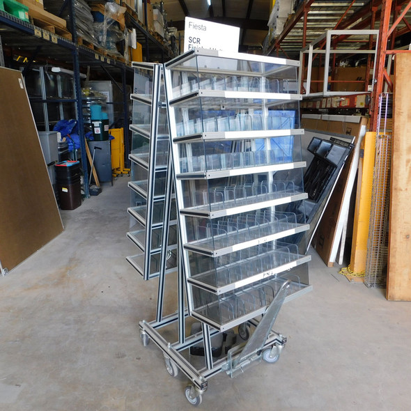 Custom Double Sided Mobile Compartment Rack 126 Cubbies 8" D x 2-3/8" W x 5" H
