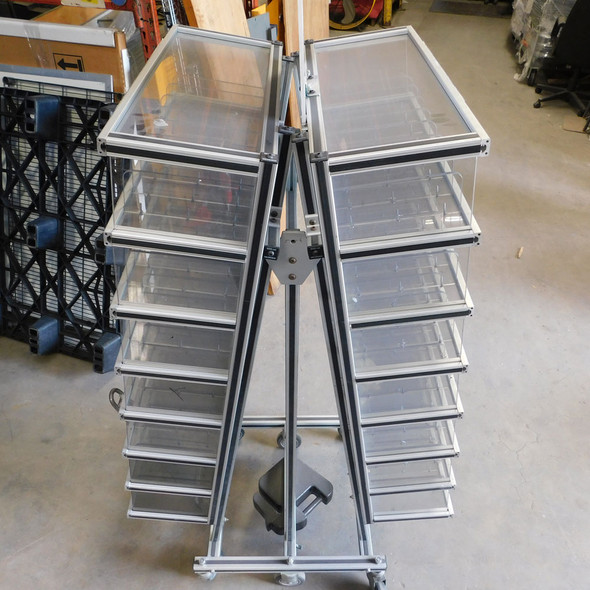 Custom Double Sided Mobile Compartment Rack 126 Cubbies 8" D x 2-3/8" W x 5" H