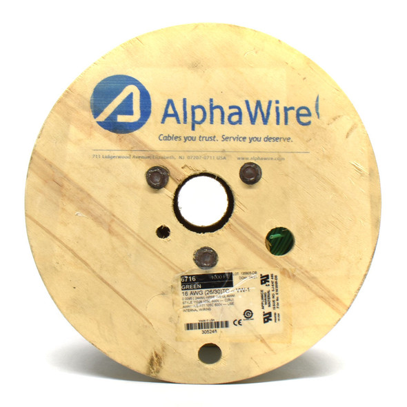 Alpha Wire 6716 GR001 16 AWG Green Wire 26/30 Strand 1000 FT Spool