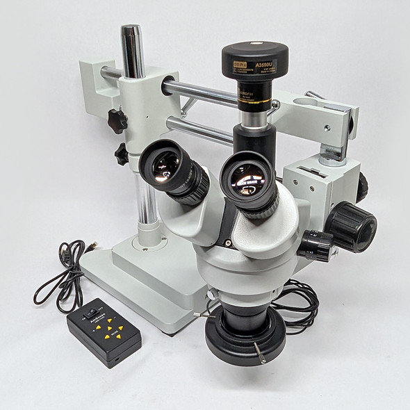 AmScope SM-4 Trinocular Stereo Zoom Microscope w/9MP Camera/LED Ring Light/Stand