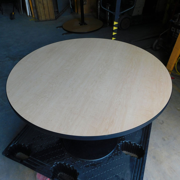 Round Laminate Table Wood Grain Top 42" Diameter 30" High Steel Base