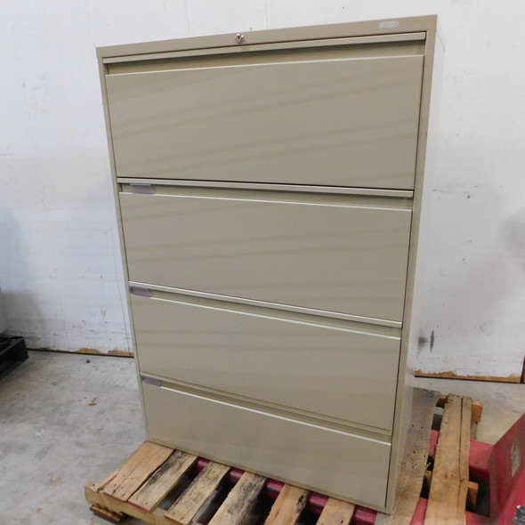 Lateral Filing Cabinet 4-Drawer Beige w/ Hanging Folders & Keys 36"x18"x54"