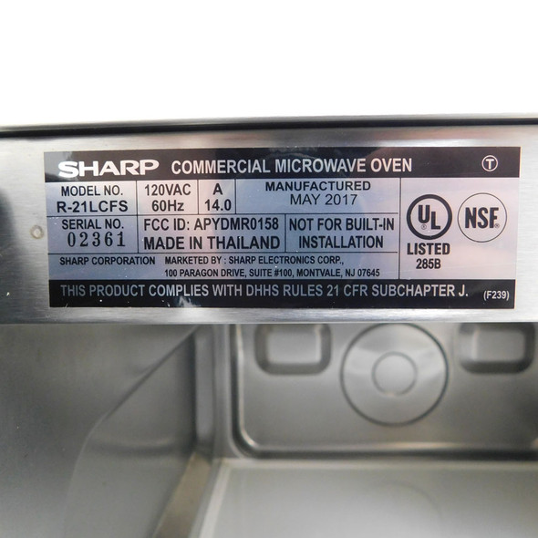 Sharp R-21LCFS Commercial Microwave Oven 1000 Watt Stainless Steel