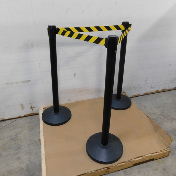 Uline 40" Crowd Control Stanchion Retractable Belt Barrier Black Yellow (Set 3)
