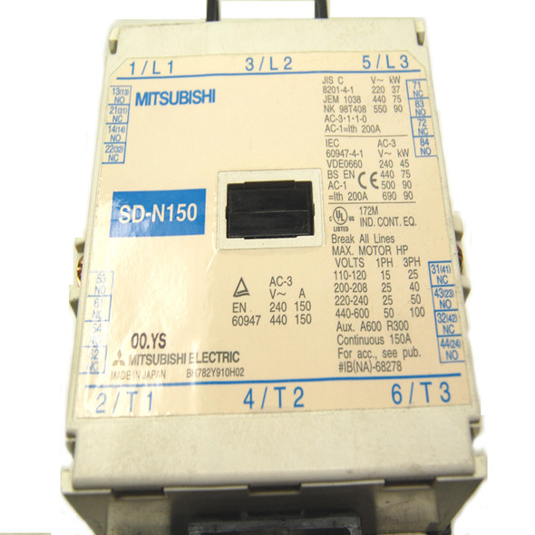 Mitsubishi SD-N150 Continuous 3-Pole 150A Magnetic Contactor/Starter 24VDC Coil