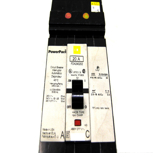 Square D FDA240202 PowerPact I-Line 2-Pole 20A Molded Case Circuit Breaker 480V