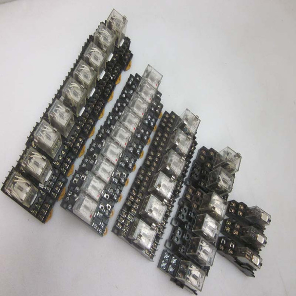 Lot of 34 Omron MY4, MY2N, MY4N, LY1, LY2, G2R-2-S & G2R-2-SND Relays w/Bases