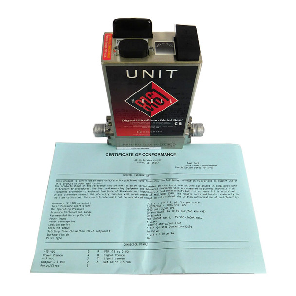 Celerity UNIT UFM-8161 Mass Flow Controller MFC 1500 SCCM N2 Gas 1/4" VCR