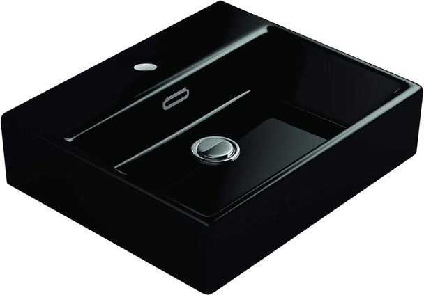 WS Bath Collections Quattro 50.01 BG 20" Ceramic Sink Glossy Black 1-Faucet Hole