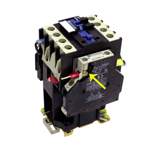 Telemecanique LP1 D25008 380VDC Contactor w/ (2) LA8DN11 Lateral Contact Blocks