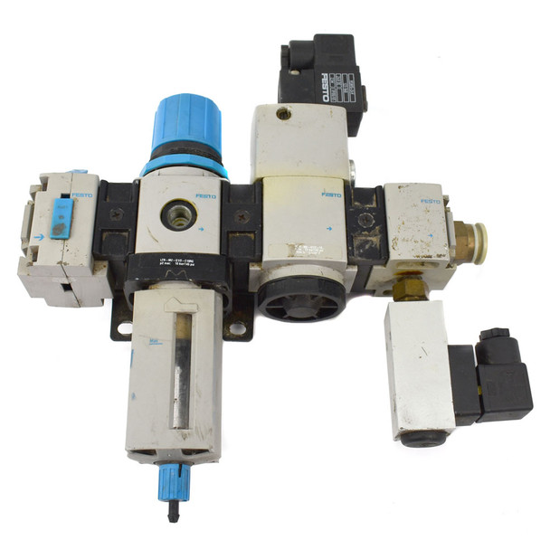 Festo LFR-M2-G1/2-C10RG Filter Regulator Assembly w/ Valves, Switches, and Coil