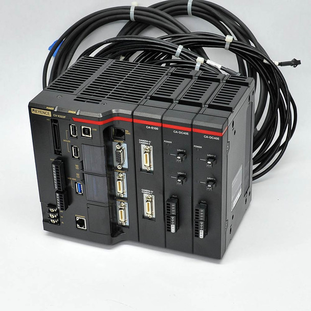 Keyence CV-X322F Machine Vision Camera Controller w/CA-E100, 2x DC40E, 5m Cables
