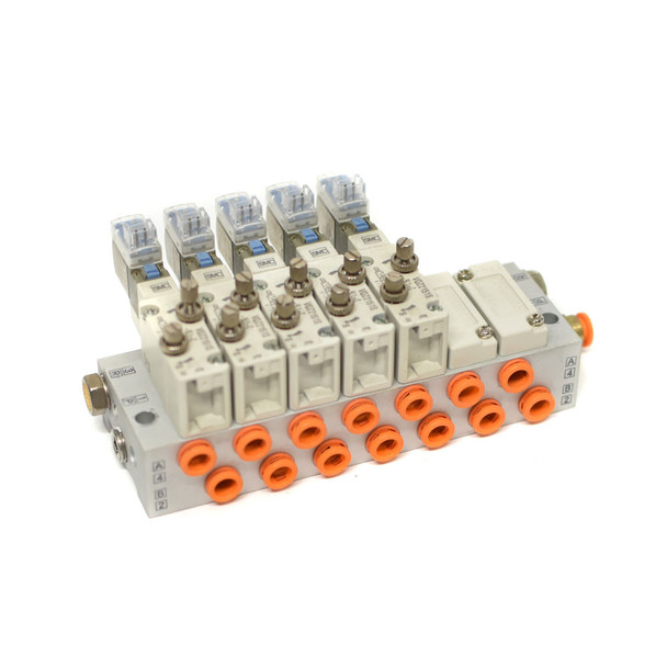 SMC Manifold w/ 5x VQZ2151S-5L1-C Compact Solenoid Air Valve 24VDC, 0.1 - 0.7MPa