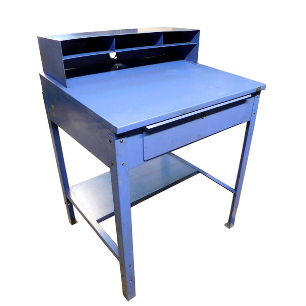 Global Industrial Blue Sloped Receiving Desk Shop Steel 34-1/2" L x 30" x 47"