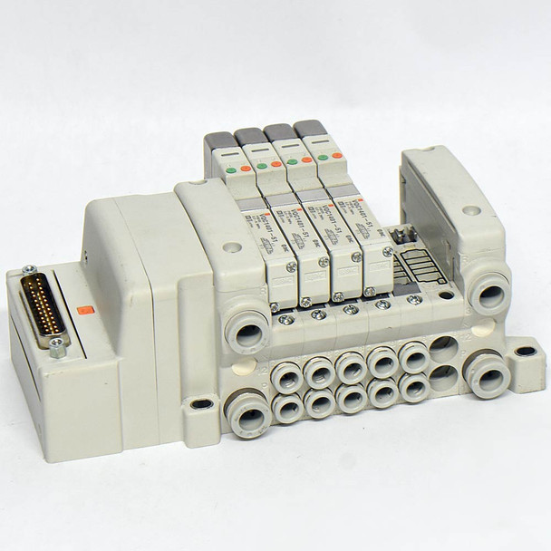 SMC Pneumatics (4) VQC1401-51 5 Port Solenoid Valves w/ Base Mount Manifold