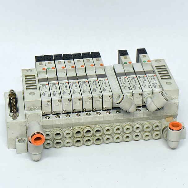 SMC Pneumatics (6) VQ1101-5 (3) VQ1401Y-5 VVQ1000-P-1-C6 W/ Base Mount & Spacer