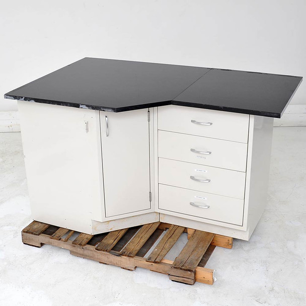 36" Diagonal Corner Laboratory Casework and 4-Drawer Cabinet with 1" Resin Tops
