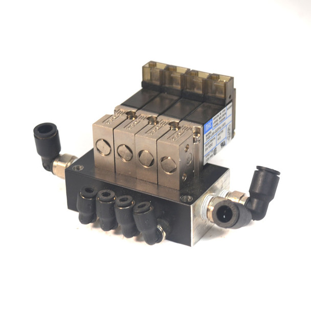 Mac 34B-L00-GDFA-1KV 2-Way Solenoid Valve (4) w/ Circuit Bar & Elbow Conn
