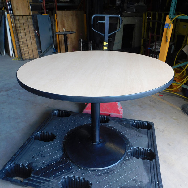 Round Laminate Table Wood Grain Top 42" Diameter 30" High Steel Base