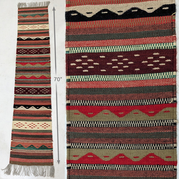 Vintage Zapotec Handwoven Wool Runner Rug 14.5" x 70" Southwestern (Oaxaca, MX)