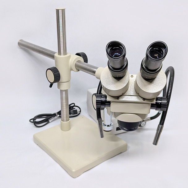 Jenco 45X Stereo Zoom Microscope w/Boom Stand/Dolan-Jenner Fiber Optic Light