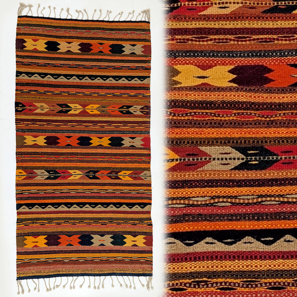Vintage Zapotec Handwoven Wool Area Rug 30x57 Colorful Southwestern (Oaxaca)