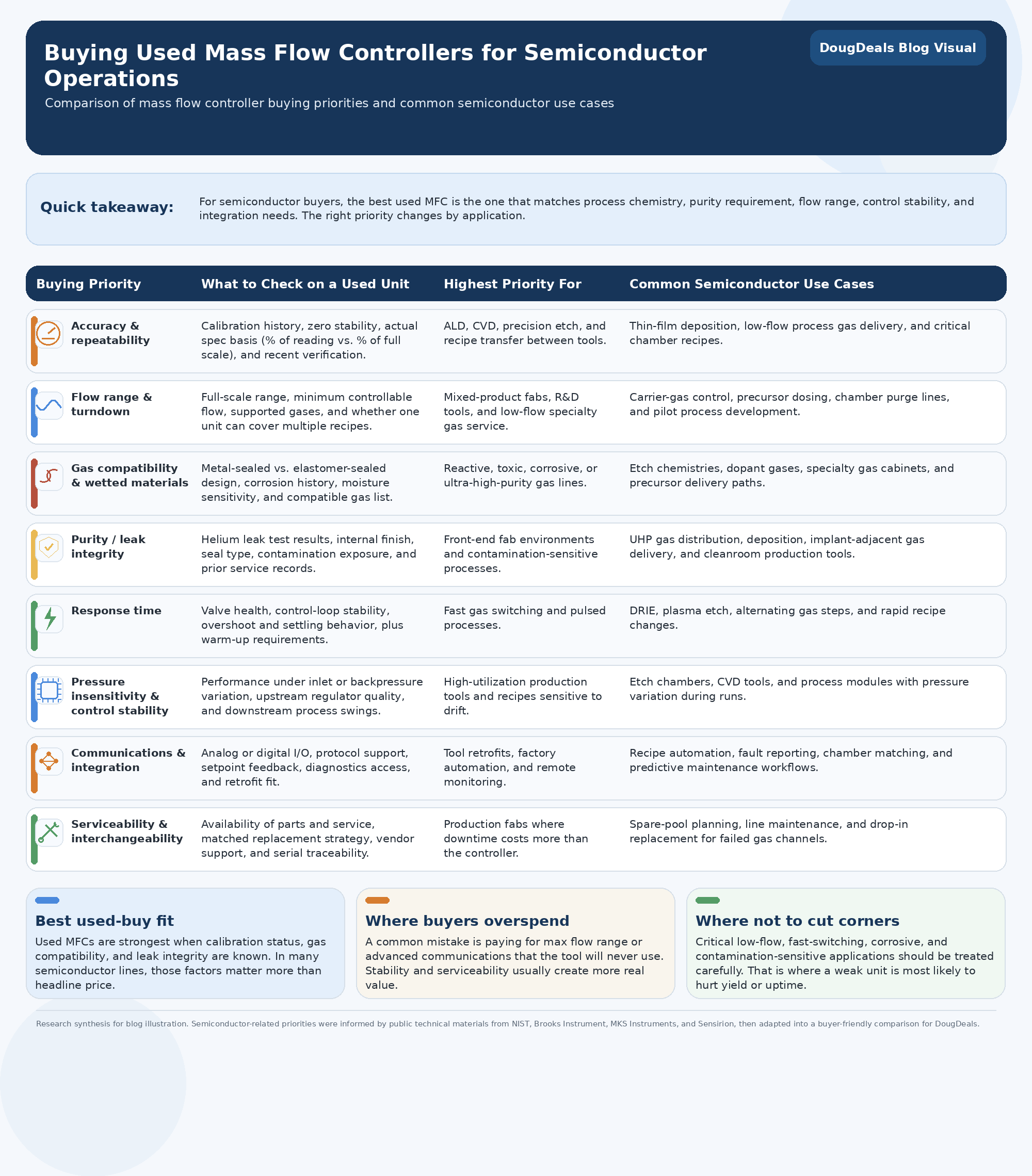 Comparison of mass flow controllers buying priorities and common use cases