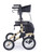 Side profile view of the elegant Champagne-colored Tipo All-Terrain Rollator by Comodita, featuring large pneumatic wheels, a black seat with a backrest, and a matching black storage bag, showcasing its sleek and sturdy design.