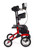 Side view of Red Tipo Standup Advance all terrain rollator walker by Comodita with pneumatic tires and upright forearm supports