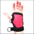 Hand wearing a red and black high-traction push glove designed for wheelchair users with limited hand function to grip levers and push rim