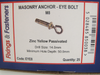 25 Pack Of Masonry M8 x 65mm Anchor Eye Bolt, Zinc Yellow Passivated